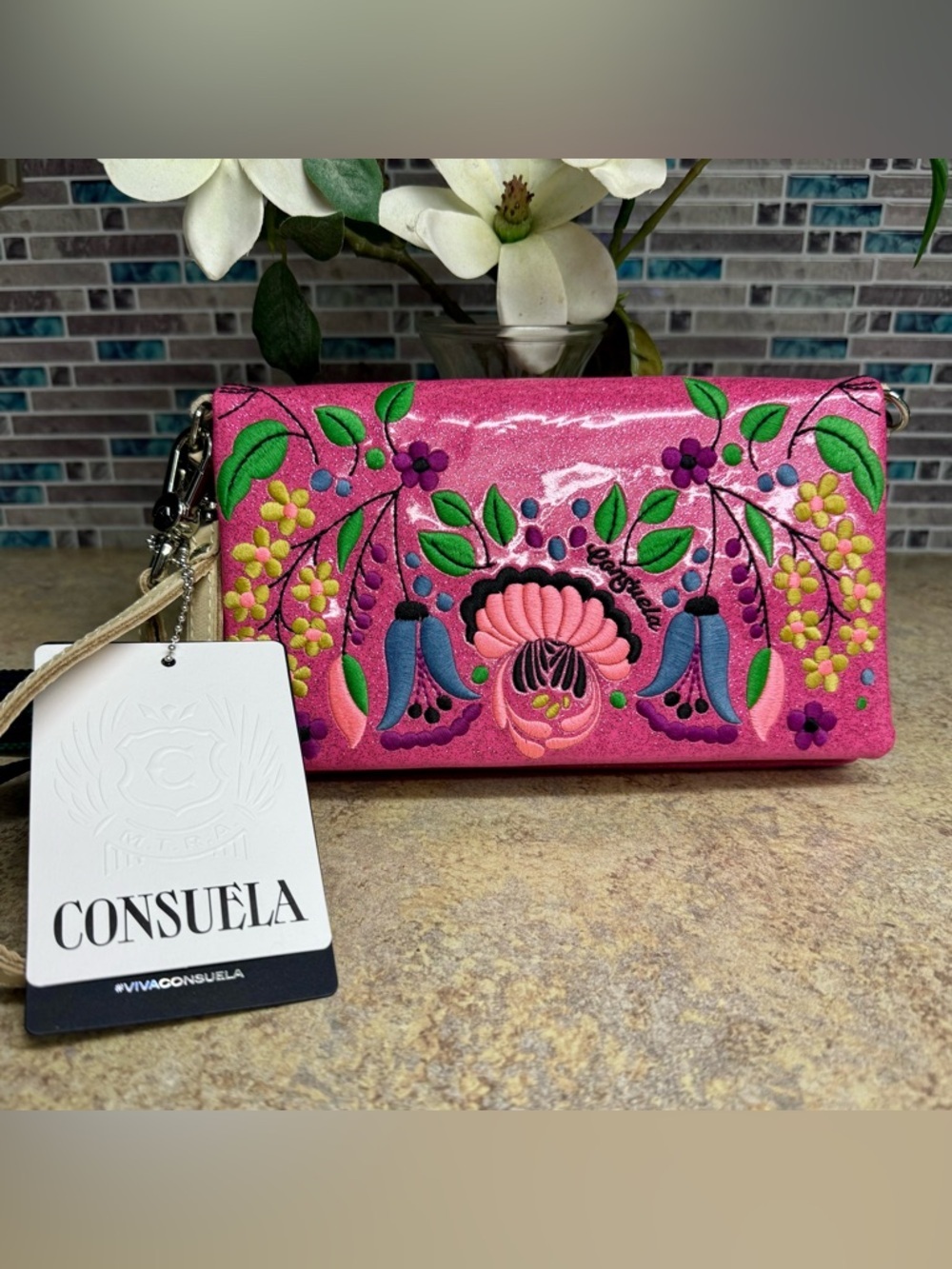 NWT Consuela Ivy Uptown pink glitter purse